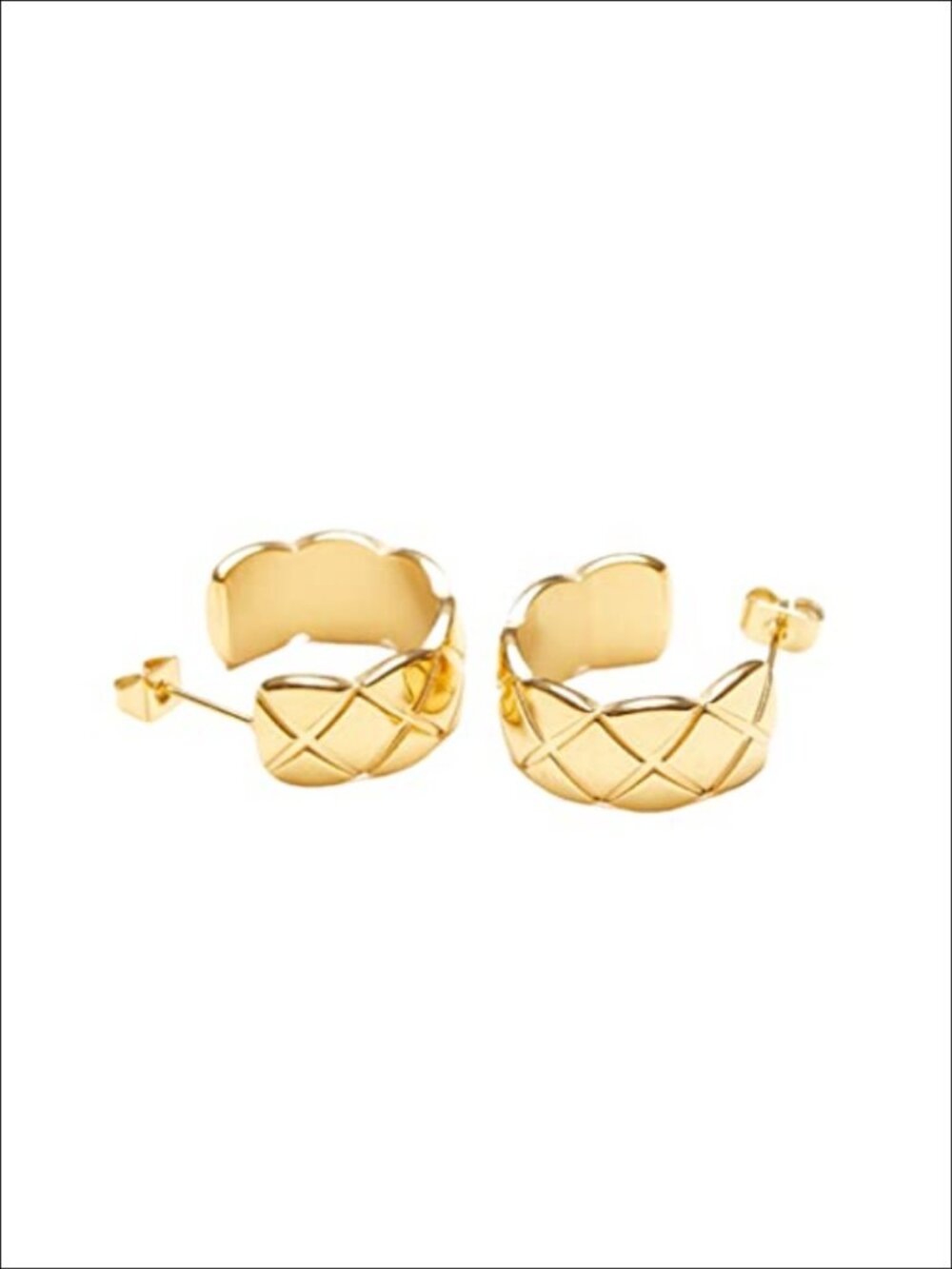 18K Gold Plated Titanium Hoop Earrings Quilted Huggie